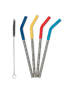 Straws, Flexible - Reusable Metal/Silicone with Cleaning Brush