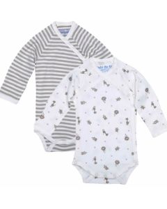Onesie, Side Snap Long-Sleeve - Tan Stripe &amp; Animal Print