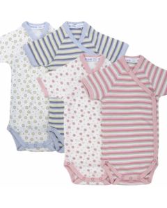 Side Snap Short-Sleeve Onesie - Pink and Blue